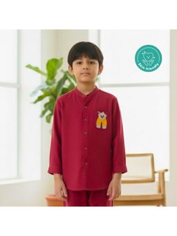 Kids of Greendeer - Maroon Muslin Cotton Woven Full Sleeves Softener Washed Solid Shirt