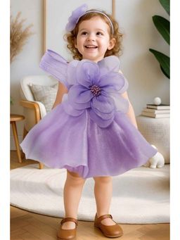 Lagorii - Girls Purple Organza Embellished Knee Length Dress