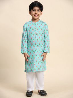 Maaesa - Boys Cotton Green Printed Kurta And Pyjama