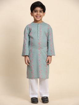 Maaesa - Boys Cotton Grey Printed Kurta And Pyjama