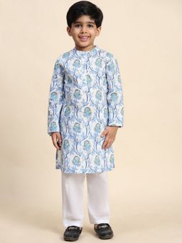 Maaesa - Boys Cotton Blue Printed Kurta And Pyjama