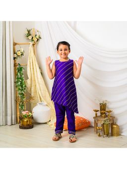 Fairies Forever - Girls Purple Silk Embroidered Kurta With Pant