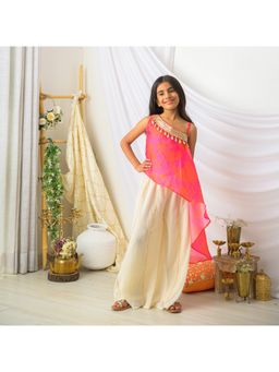 Fairies Forever - Girls Pink Silk Embellished Top With Palazzo