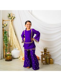 Fairies Forever - Girls Purple Embellished Kurta With Palazzo