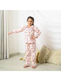 Fairies Forever - Girls Pink Cotton Floral Printed Shirt With Pant