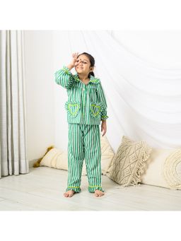 Fairies Forever - Girls Green Cotton Striped Shirt With Pant
