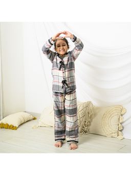Fairies Forever - Girls Beige Cotton Checkered Shirt With Pant