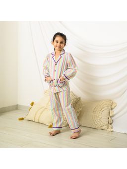 Fairies Forever - Girls Multi-Color Cotton Striped Shirt With Pant
