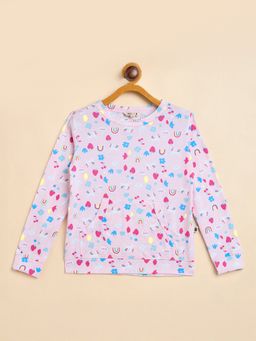 Stylo Bug - Girls Pink Cotton Abstract Sweatshirt
