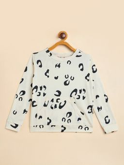 Stylo Bug - Girls Off White Cotton Abstract Sweatshirt