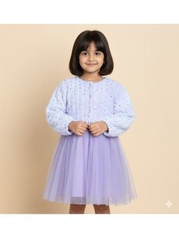 Stylo Bug - Girls Purple Polyester Embroidered Knee Length Dress