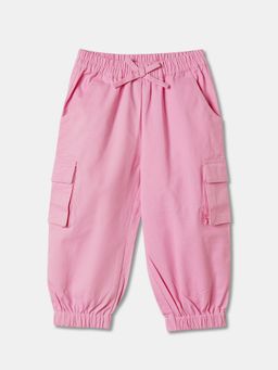 R&B - Girls Pink Cotton Regular Fit Drawstring Waist Pockets Joggers
