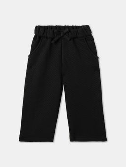 R&B - Girls Black Cotton Regular Fit Drawstring Waist Solid Pant