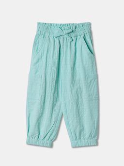 R&B - Girls Green Cotton Regular Fit Drawstring Waist Printed Pant