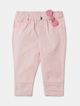 R&B - Girls Pink Corduroy Regular Fit Elastic Waist Solid Pant
