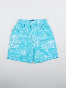 KiddoPanti - Boys Cotton Turquoise Woven All Over Printed Shorts
