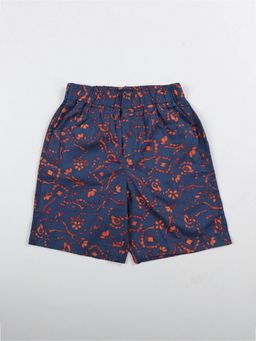 KiddoPanti - Boys Cotton Navy Blue Woven All Over Printed Shorts