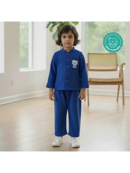 Kids of Greendeer - Blue Muslin Cotton Woven Full Sleeves Textured Shirt And Pant