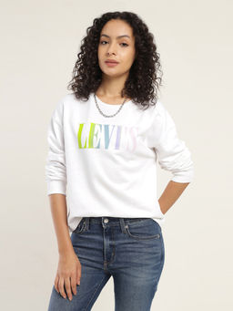 Levi's - Womens White Solid Crew Neck Sweatshirt