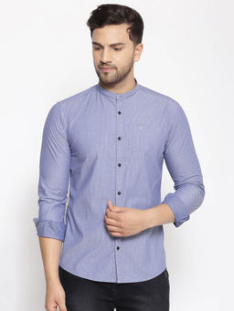 SHOWOFFFF - Men's Cotton Blue Printed Slim Fit Shirt