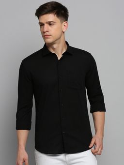 SHOWOFFFF - Mens Spread Collar Solid Black Classic Shirt