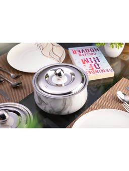 FNS - Woodera Double Wall Insulated Marbel Finish Casserole with Lid White