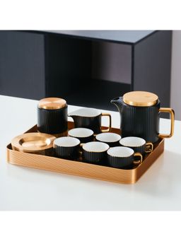 Momentz - Ceramic 16 Pc Luxury Tea Set With Tray Black