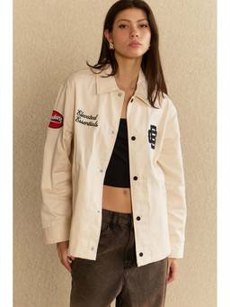 Bonkers Corner - Cream Varsity Shacket