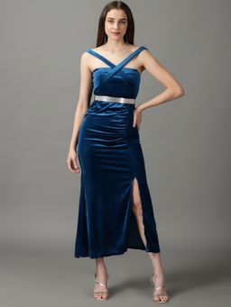 SHOWOFF - Womens Bodycon Teal Solid Midi Dress