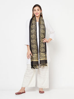 Safaa - Black Woven Design Woolen Stole For Women