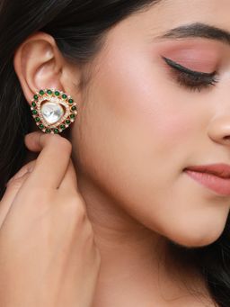 VIRAASI - Gold Plated Green American Diamond CZ Stud Earrings for Women and Girls