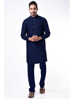 Bubber Couture - Navy Blue Aahan Jacquard Kurta (Set of 2)