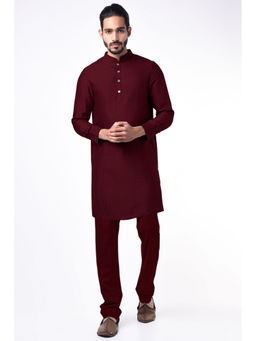 Bubber Couture - Maroon Nayan Jacquard Kurta (Set of 2)