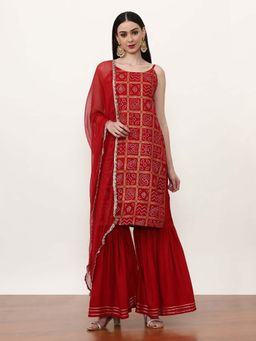 Jaipur Kurti - Printed Ethnic Motifs Kurta with Sharara and Dupatta (Set of 3)