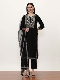 Jaipur Kurti - Embroidered Silk Blend Ethnic Motifs Kurta with Pant and Dupatta (Set of 3)