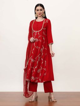 Jaipur Kurti - Embroidered Anarkali Kurta with Pant and Dupatta (Set of 3)