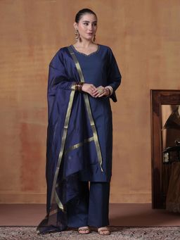 Shree - Navy Blue Solid Kurta Pant with Dupatta