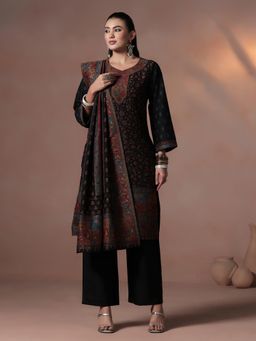 Shree - Women Acrylic Jacquard Black Kurta Pant with Dupatta