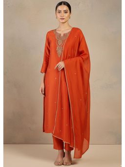 Varanga - Rust Beaded Kurta Pant with Dupatta