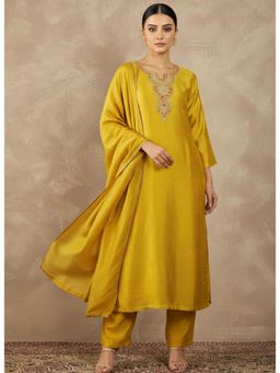 Varanga - Mustard Beaded Kurta Pant with Dupatta