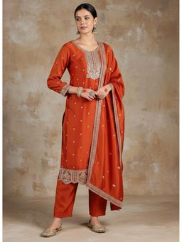Varanga - Rust Zari-Embroidered Kurta Pant with Dupatta
