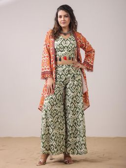 SPAN - Green Printed Top Palazzo and Jacket