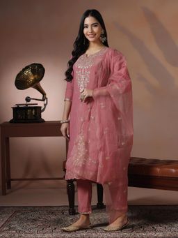 Shree - Women Pink Embroidered Kurta Pant with Dupatta