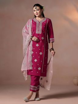 Shree - Women Pink Embroidered Kurta Pant with Dupatta
