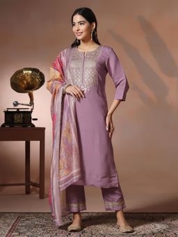 Shree - Women Silk Blend Embroidered Kurta Pant with Dupatta