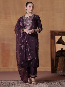 Shree - Women Silk Blend Embroidered Kurta Pant with Dupatta