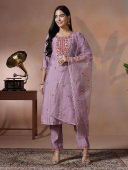 Shree - Women Silk Blend Embroidered Kurta Pant with Dupatta
