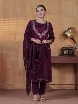 Shree - Women Silk Blend Embroidered Kurta Pant with Dupatta