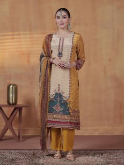 Shree - Women Natural Crepe Mustard Printed Kurta Pant with Dupatta