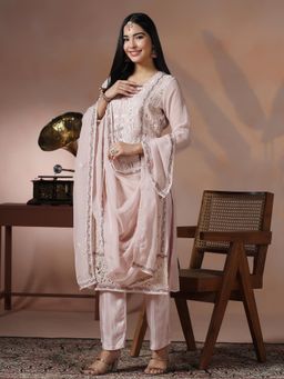 Shree - Women Organza Pink Embroidered Kurta Pant with Dupatta
